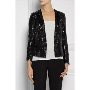 Maje Kevini Sequin Blazer Cropped Metallic Embellished Party Jacket Black medium